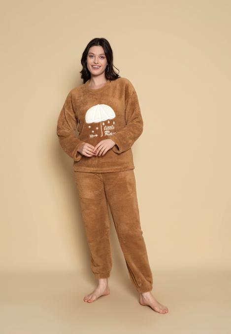 Pijama dama COCOLINO , Culoare maro, Engros